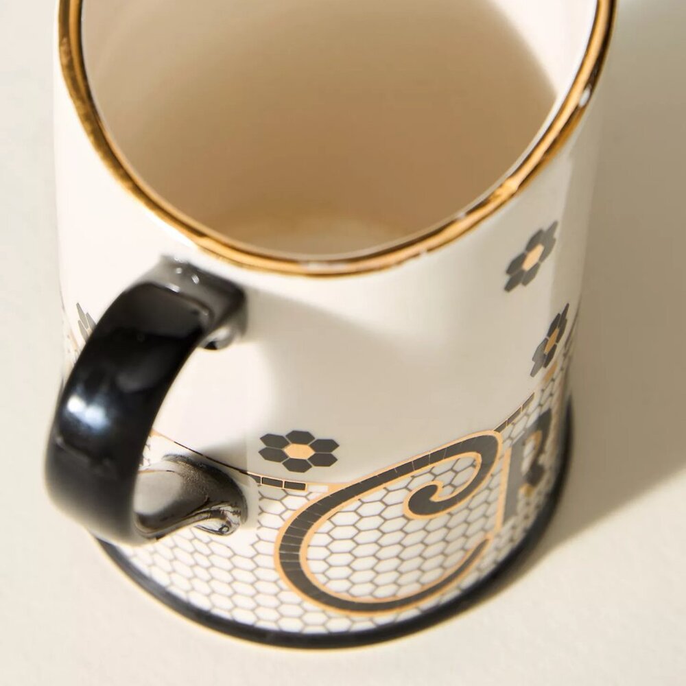 Anthropologie Bistro Tile Stoneware Creamer Mosaic Paris Cafe Black Gold New - Picture 3 of 6